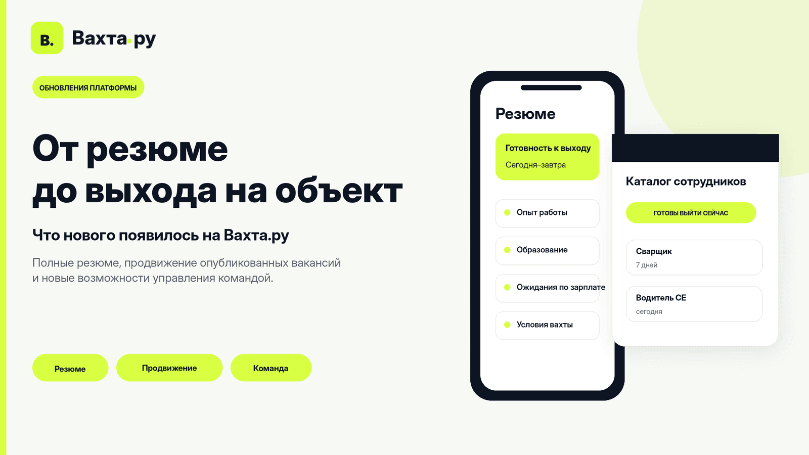 Обновления Вахта.ру: полноценное резюме, продвижение вакансий и управление командой